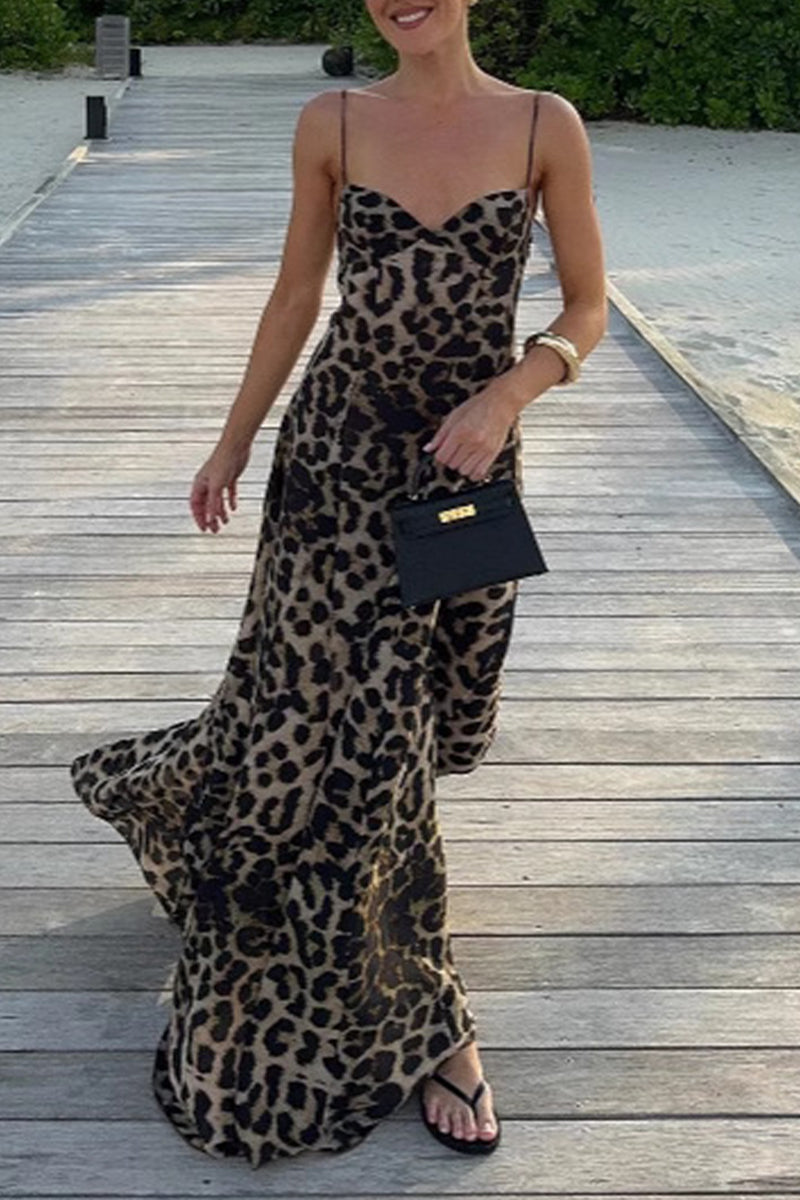 Silvia® | Sexy long leopard print V-neck dresses