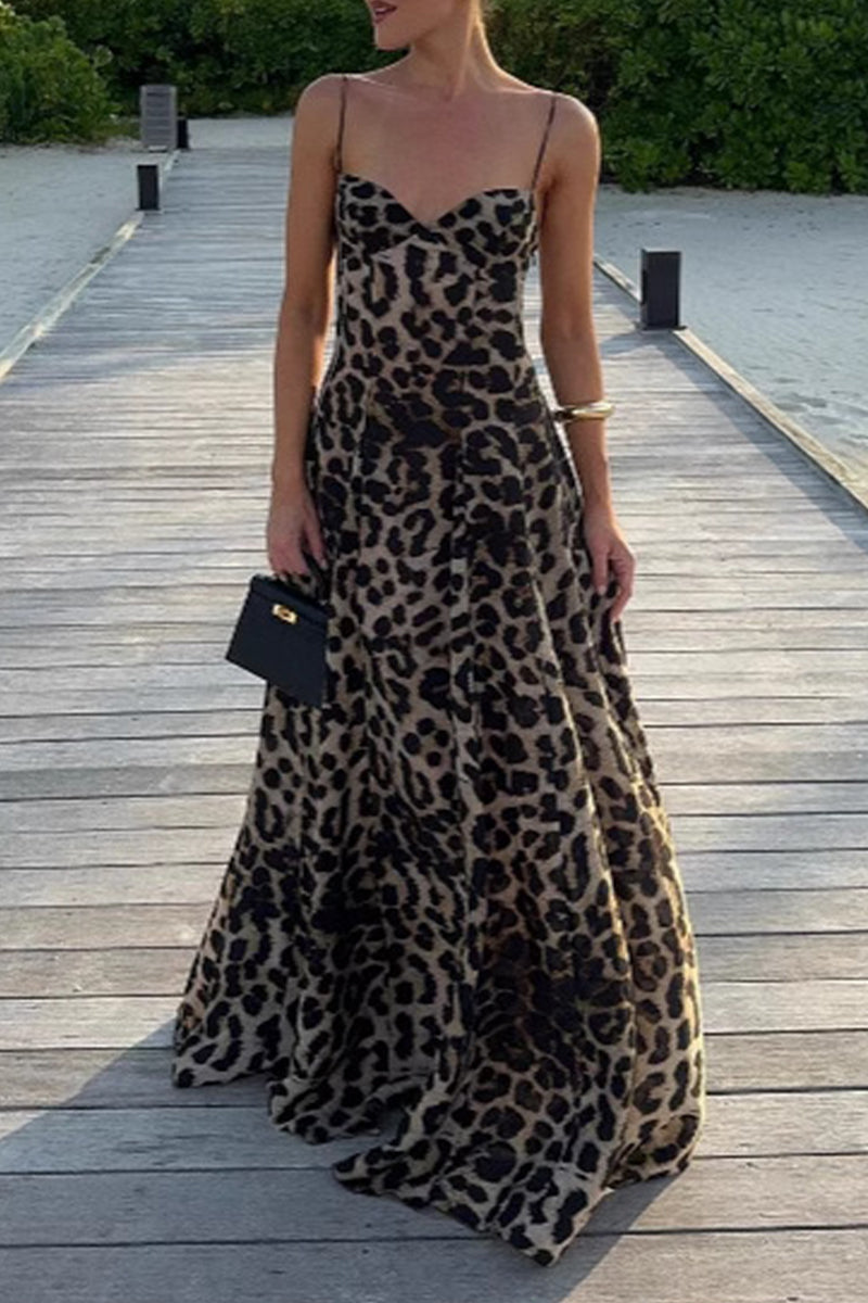 Silvia® | Sexy long leopard print V-neck dresses