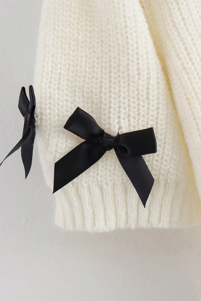 Penélope® | Casual patchwork contrast O-neck sweater with bow