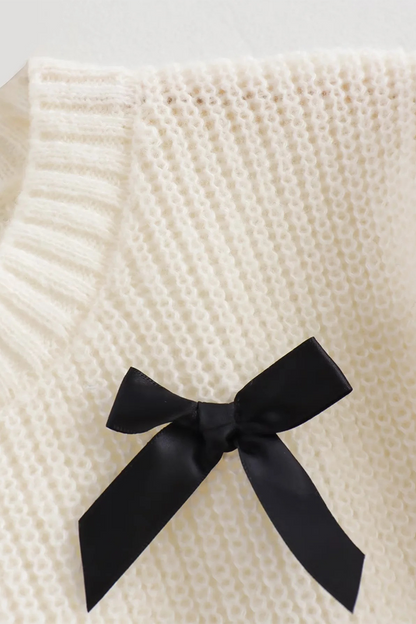 Penélope® | Casual patchwork contrast O-neck sweater with bow