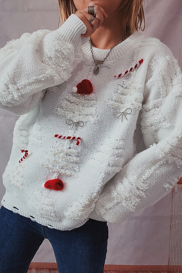 Ana® | Handmade beaded sweater with Christmas motif, three-dimensional decorative sweater