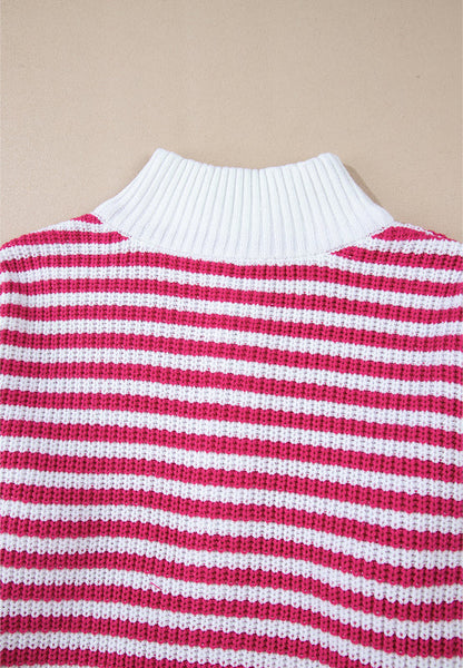 Amelia® | Striped long sleeve sweater with half zip and stand-up collar