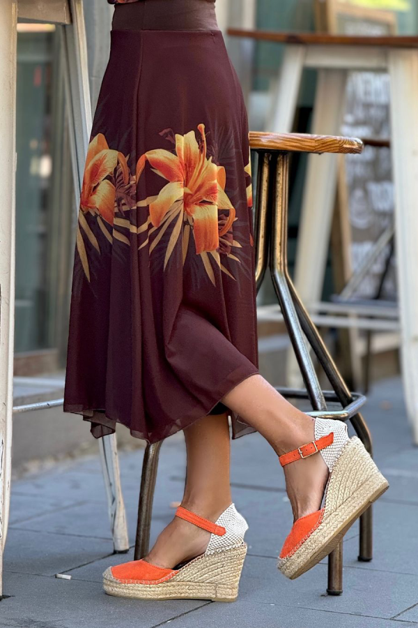 Wednesday® | Dark brown, long underdress with a lily pattern