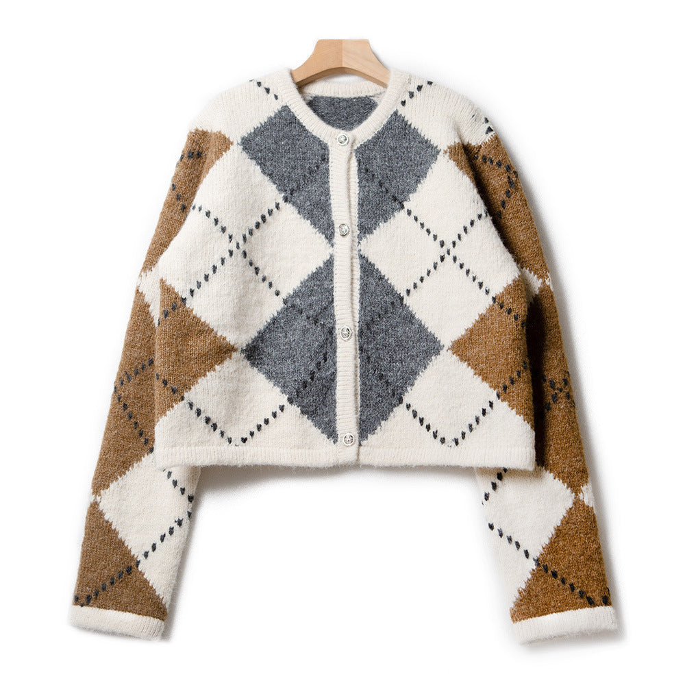 Quiana® | Alpaca knit cardigan with geometric design, new season