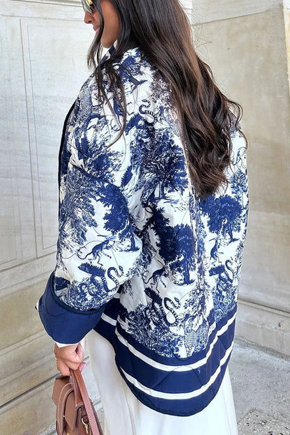 Yamel® | Romantic Songs porcelain ink print quilted cotton kimono jacket with pocket