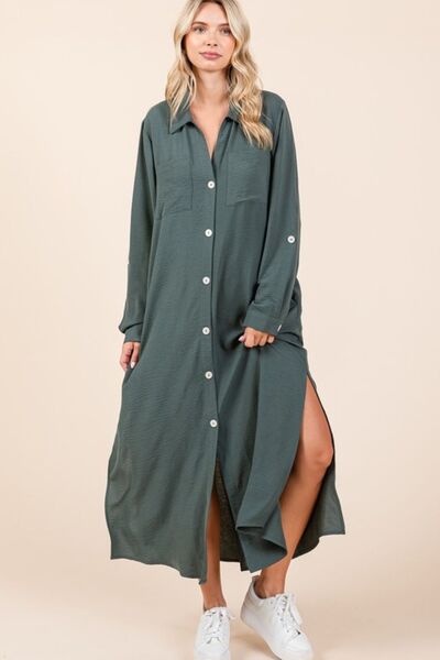 Tatiana® | Long sleeve maxi dress with V-neck and button placket