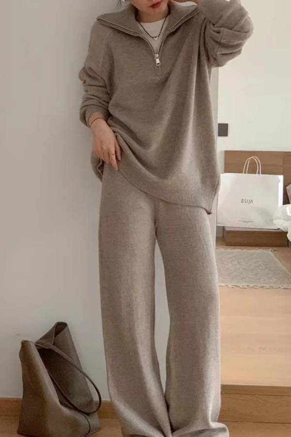 Thelma® | Two-piece suit consisting of a casual lapel sweater and wide-leg trousers