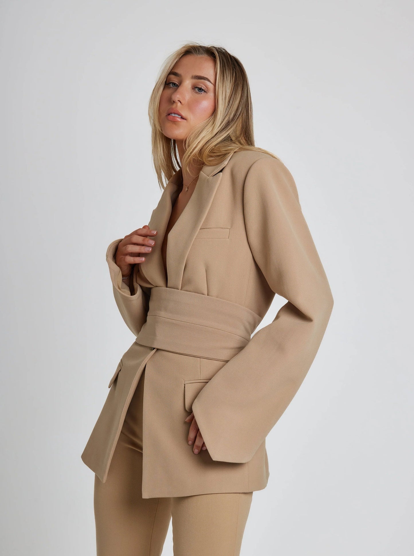 Tina® | Elegant tailored belted blazer for women