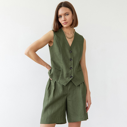 Tamara® | Green denim shirt and shorts set