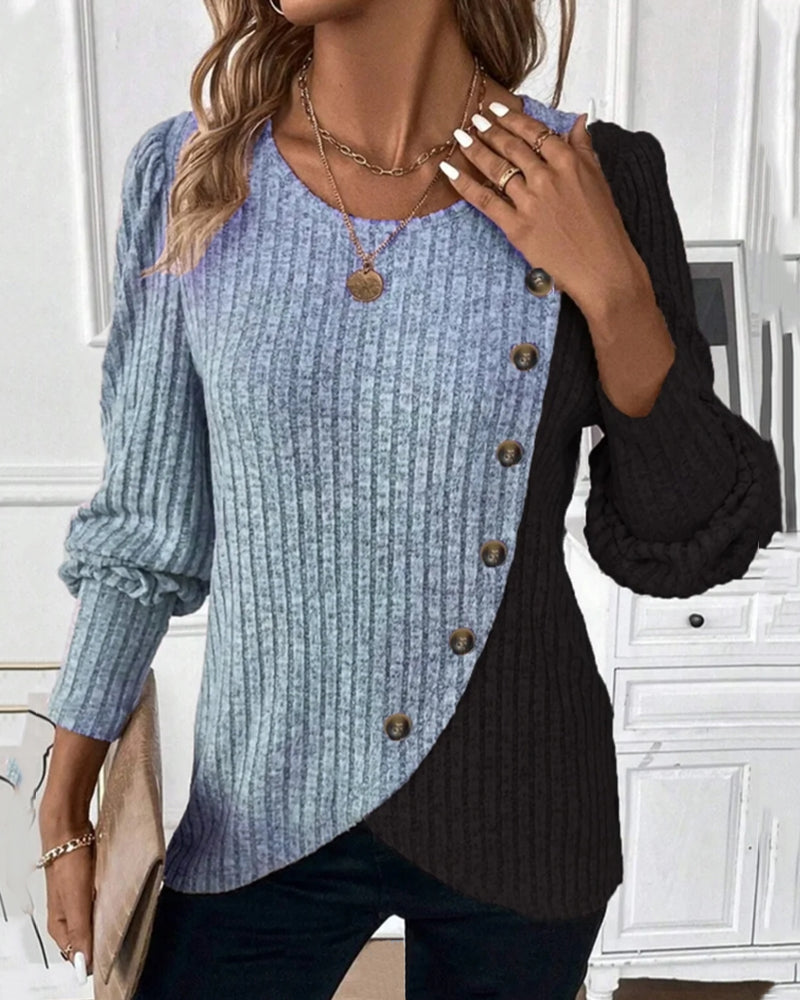 Pilar® | Casual top with a crew neck and decorative buttons