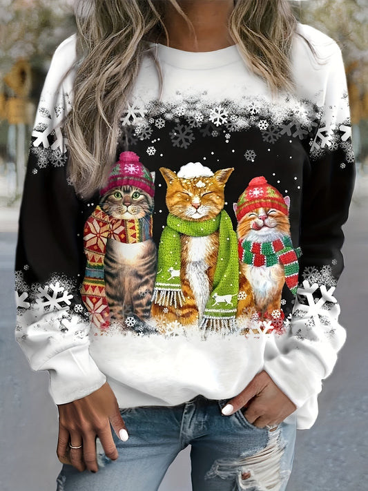 Tamara® | Warm winter top with snow cat print