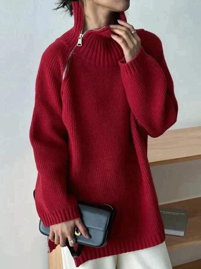 Ana® | Simple red sweater with a high neckline