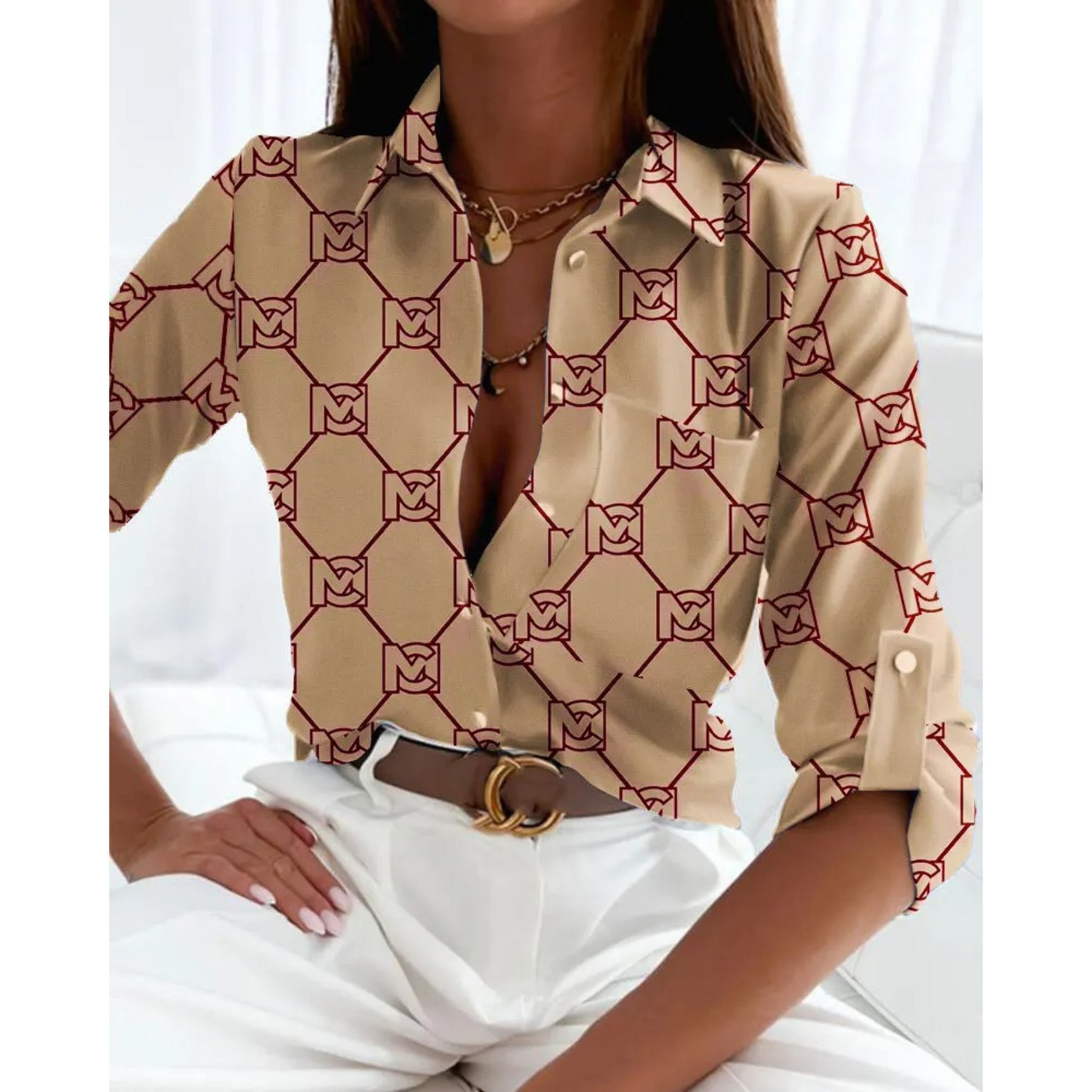 Alice® | Elegant women's blouse in business style with a lined print