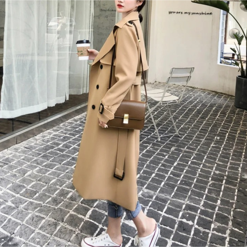 Zaida® | Classic long double-breasted women's coat with belt