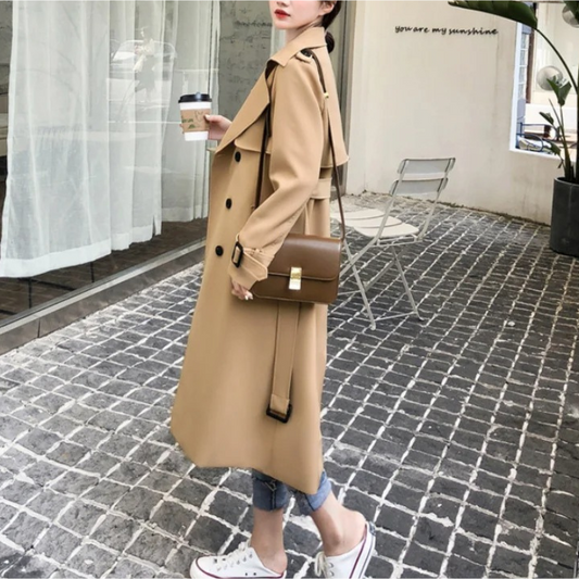 Zaida® | Classic long double-breasted women's coat with belt