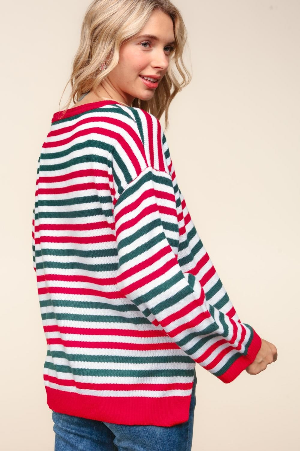 Wendy® | Full size Haptics knit top with stripes and contrast side slits