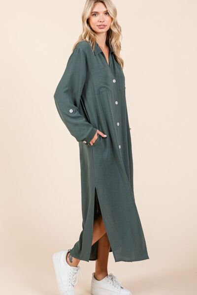 Tatiana® | Long sleeve maxi dress with V-neck and button placket