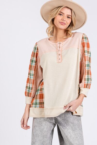 Ximena® | Checked top with exposed seam and button detail