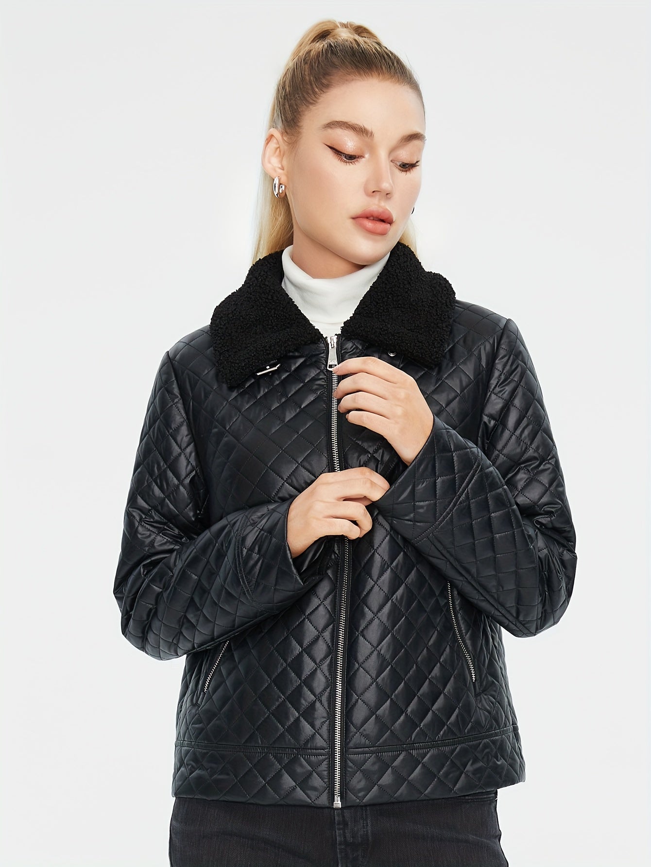 Vespera® | Fluffy, padded jacket with argyle print