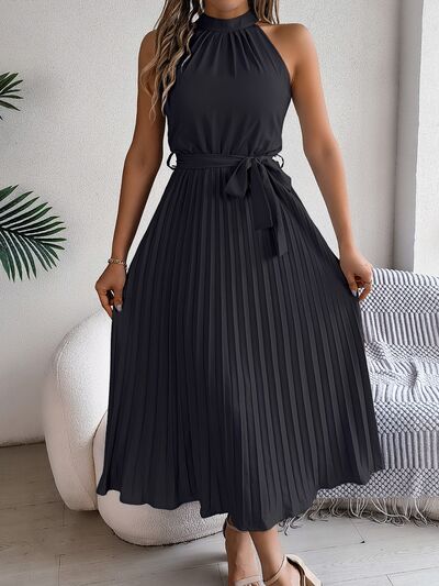 Zenaida® | Sleeveless midi dress with pleated tie waist