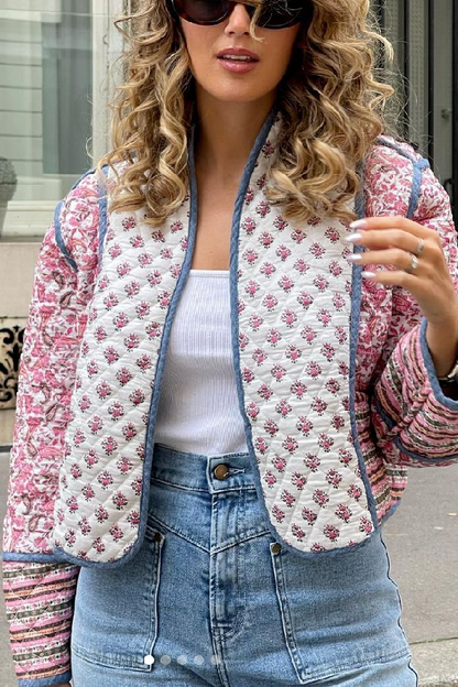 Xiomara® | Printed reversible quilted cardigan jacket with matching colored small cotton lined jacket