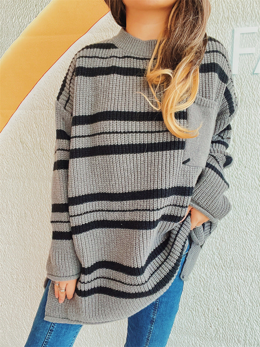 Sybille® | Striped long-sleeved sweater with a crew neck