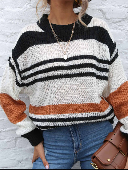 Nadine® | Contrasting striped long-sleeved sweater with a crew neck