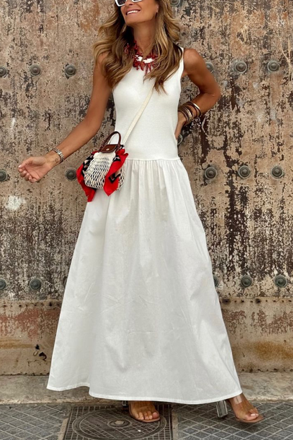 Tracey® | White, sleeveless, long dress with a crew neck and loose hem