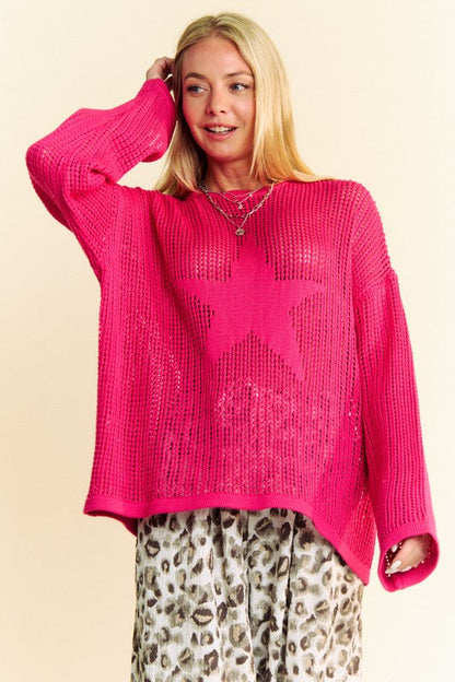 Xanthe® | Crochet knit top with dropped shoulder and star at front