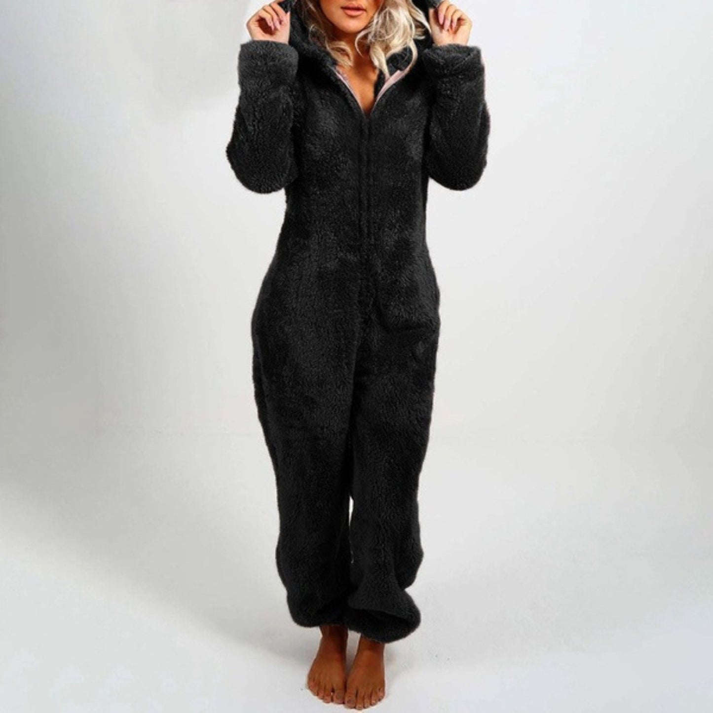 Adriana® | Stylish women's winter jumpsuit pajamas with hood