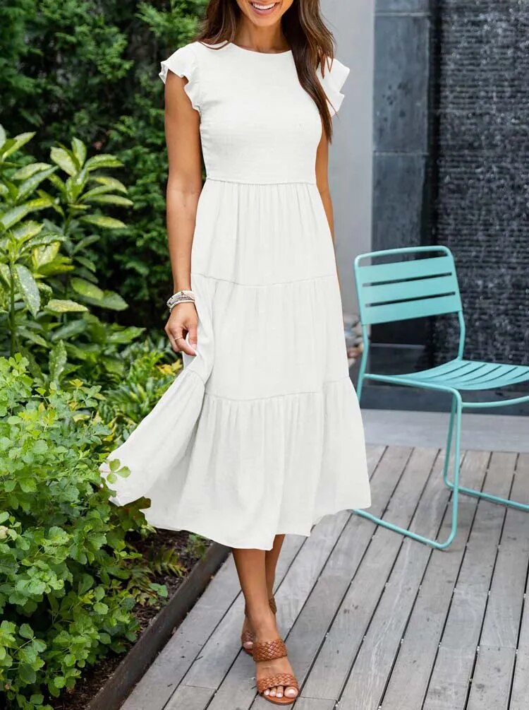 Talia® | Elegant summer dress with pleats and ruffles