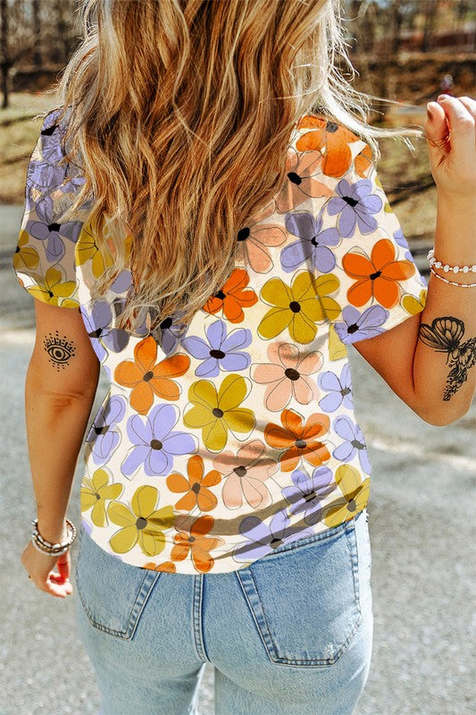 Viviana® | Summer floral print casual crew neck t-shirt