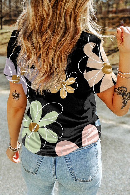 Viviana® | Summer floral print casual crew neck t-shirt