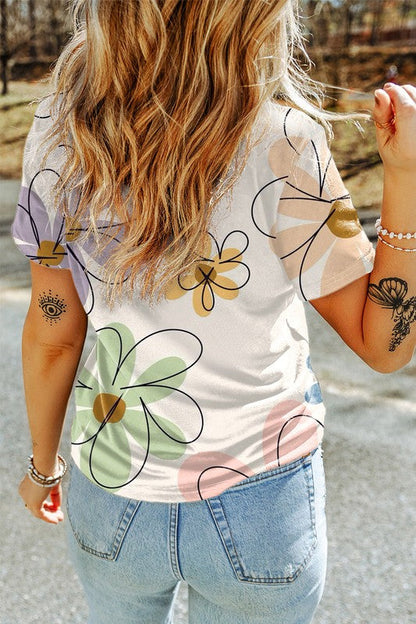 Viviana® | Summer floral print casual crew neck t-shirt