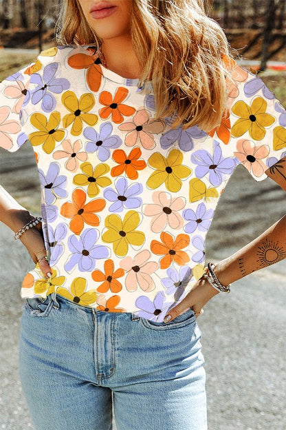 Viviana® | Summer floral print casual crew neck t-shirt