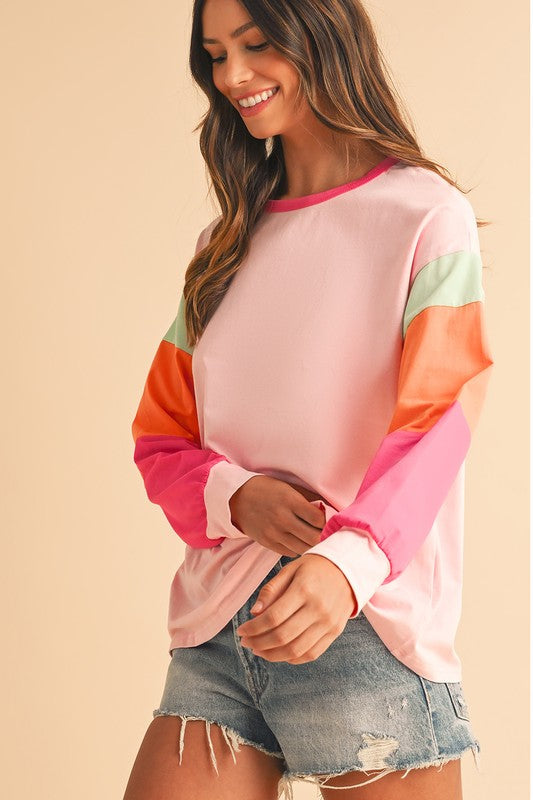 Adriana® | Loose fit top with color block sleeves