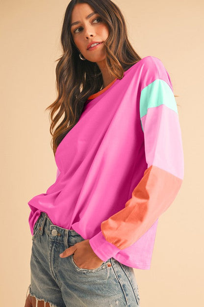 Adriana® | Loose fit top with color block sleeves