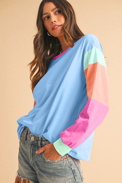 Adriana® | Loose fit top with color block sleeves