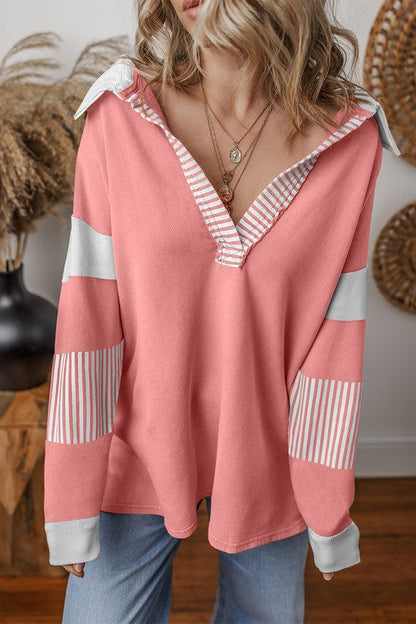 Alina® | Striped colorblock sweatshirt with patchwork collar