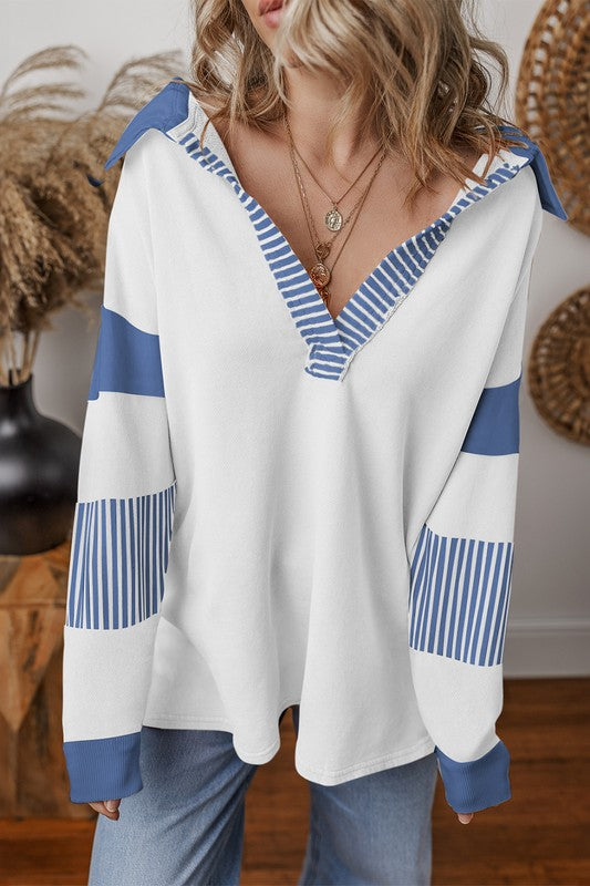 Alina® | Striped colorblock sweatshirt with patchwork collar