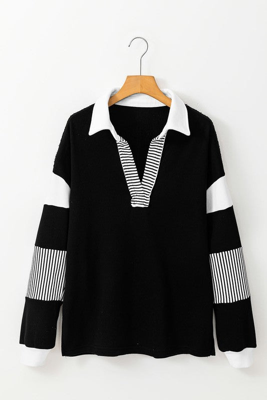 Alina® | Striped colorblock sweatshirt with patchwork collar