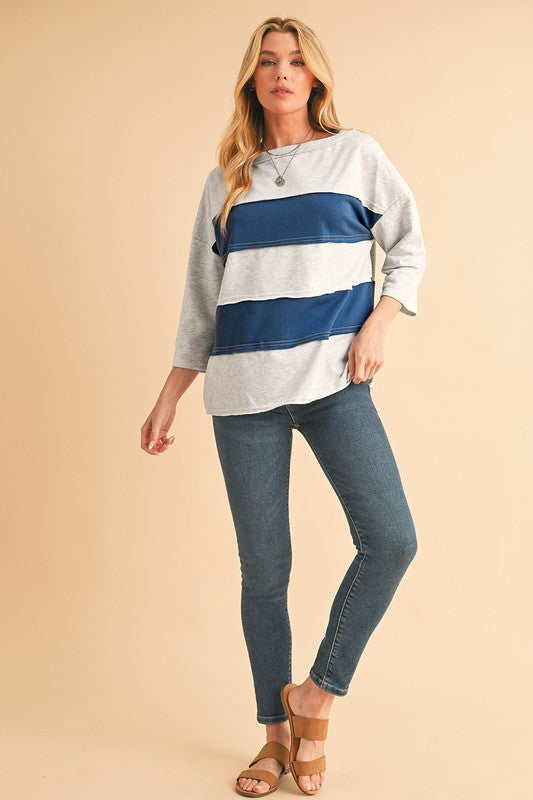 Zulema® | Striped patchwork sweatshirt with raw edges