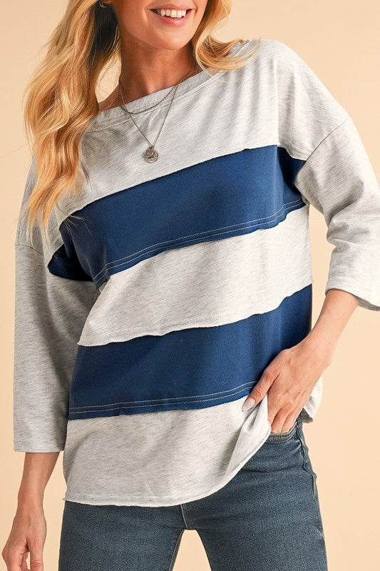 Zulema® | Striped patchwork sweatshirt with raw edges