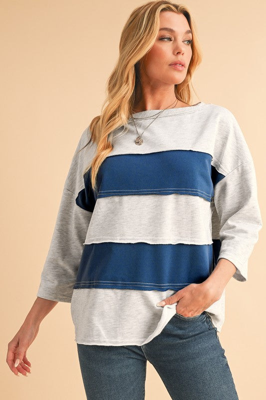 Zulema® | Striped patchwork sweatshirt with raw edges