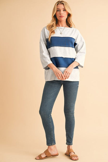 Zulema® | Striped patchwork sweatshirt with raw edges