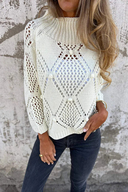 Zulema® | Solid color hollow loose knitted crew neck sweater