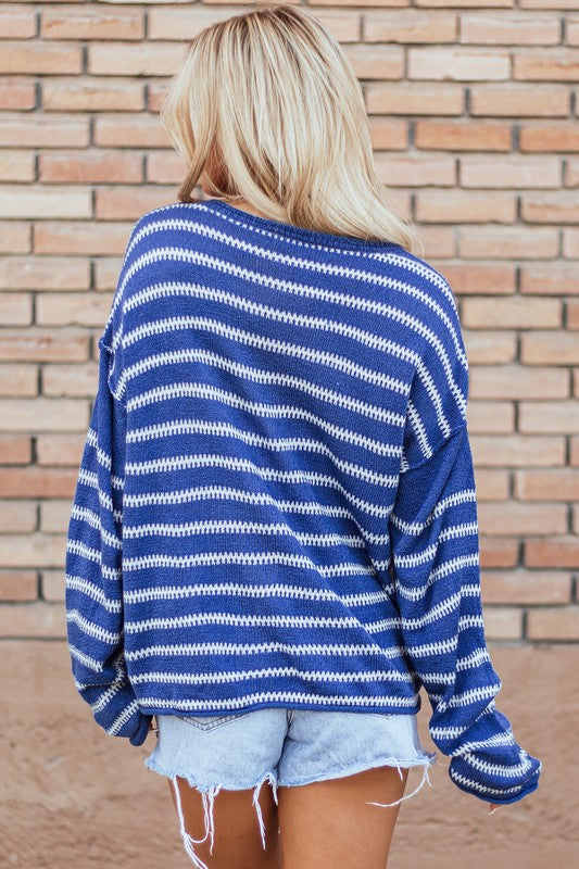 Zaida® | Casual, striped sweater with a crew neck and dropped shoulders