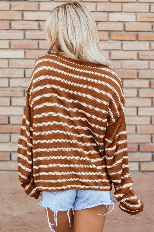 Zaida® | Casual, striped sweater with a crew neck and dropped shoulders