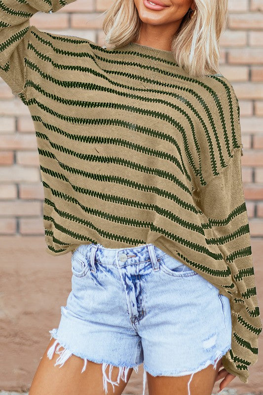 Zaida® | Casual, striped sweater with a crew neck and dropped shoulders