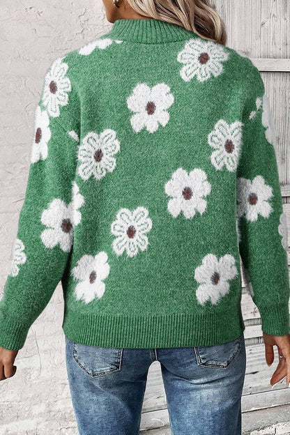 Amelia® | Vintage 60s floral pattern sweater with half zip collar